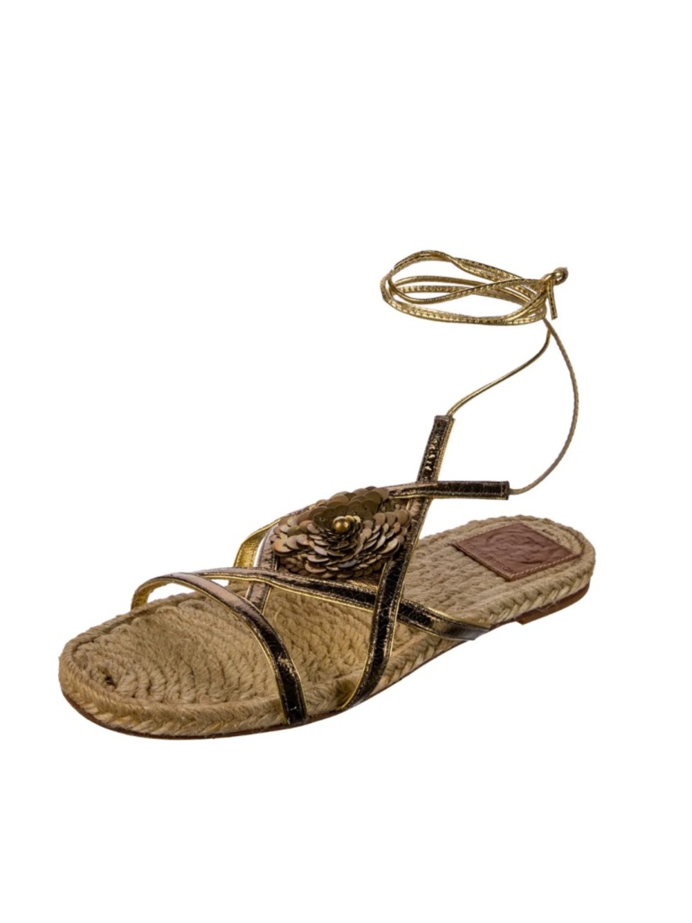 Tory Burch Metallic Gold Floral Ankle-Tie Women's Sandal